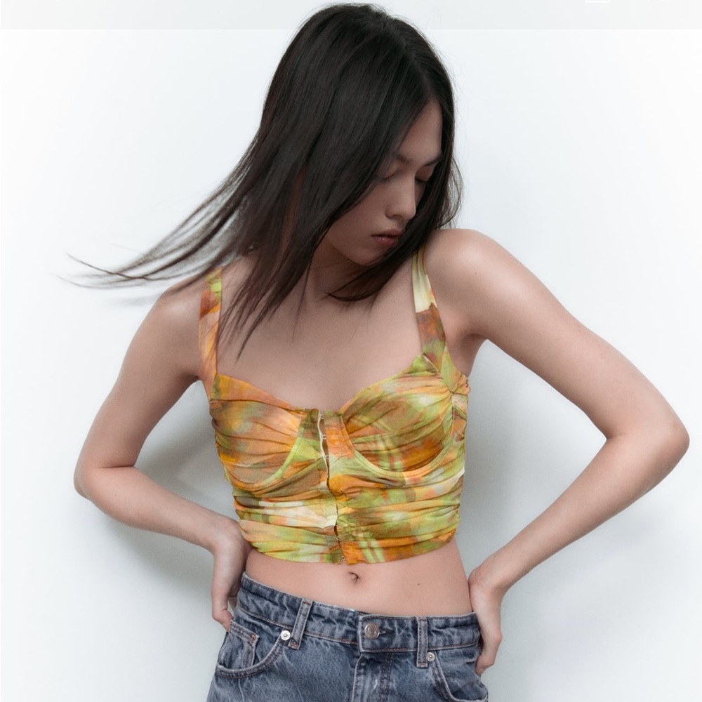 ZARA Printed Tulle Corset Top